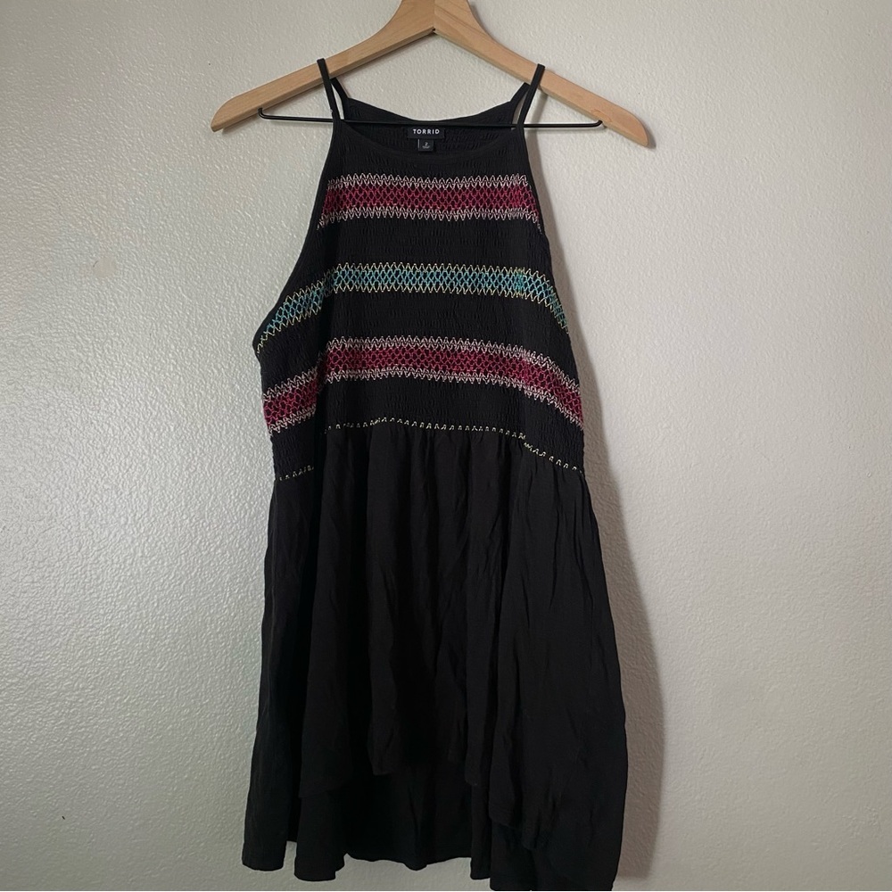 Torrid Smocked peplum halter Black Hot Pink 2X Cotton Modal